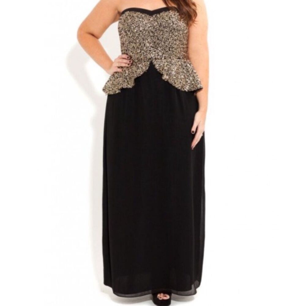 City Chic size medium black and gold maxi dress formal dress